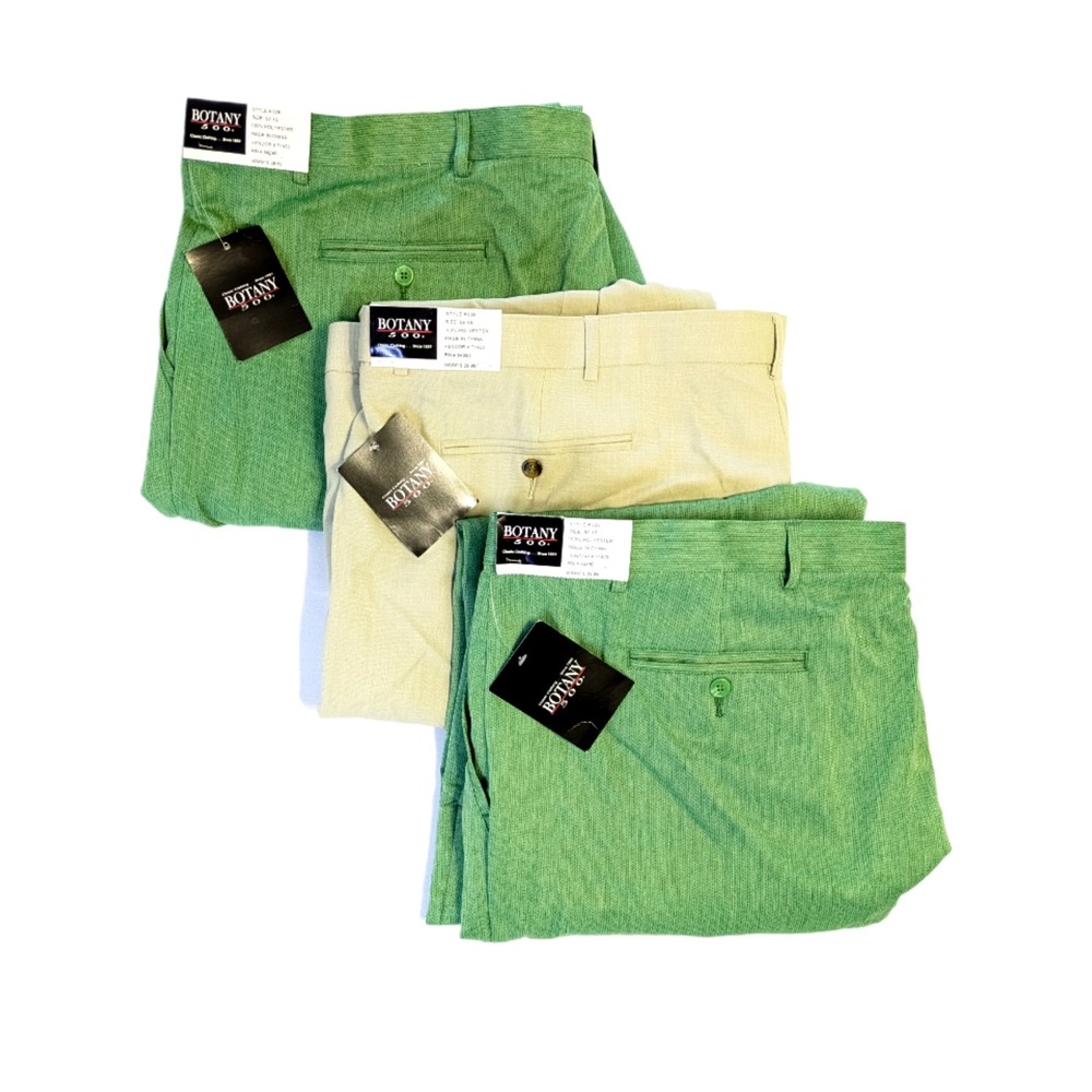 Lot of 3 Botany 500 Mens Dress Pants 52 XS Green Tan Flat Front 25 Short 029 NWT